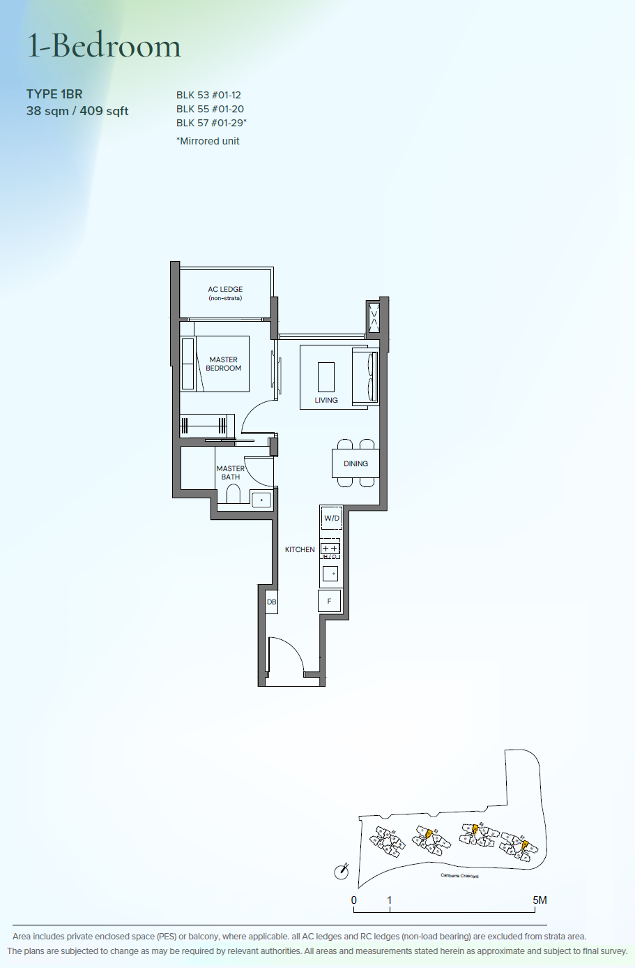 Canberra Crescent Residences 1BR floor plan
